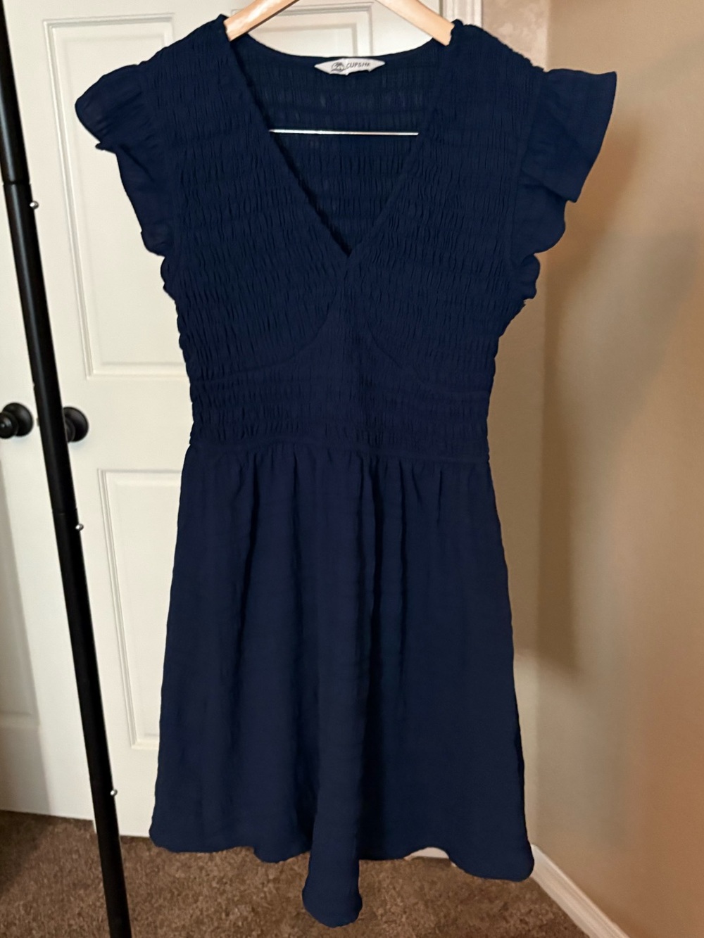 Navy Blue CupShe Ruched Top V-Neck Dress - NWT Size S